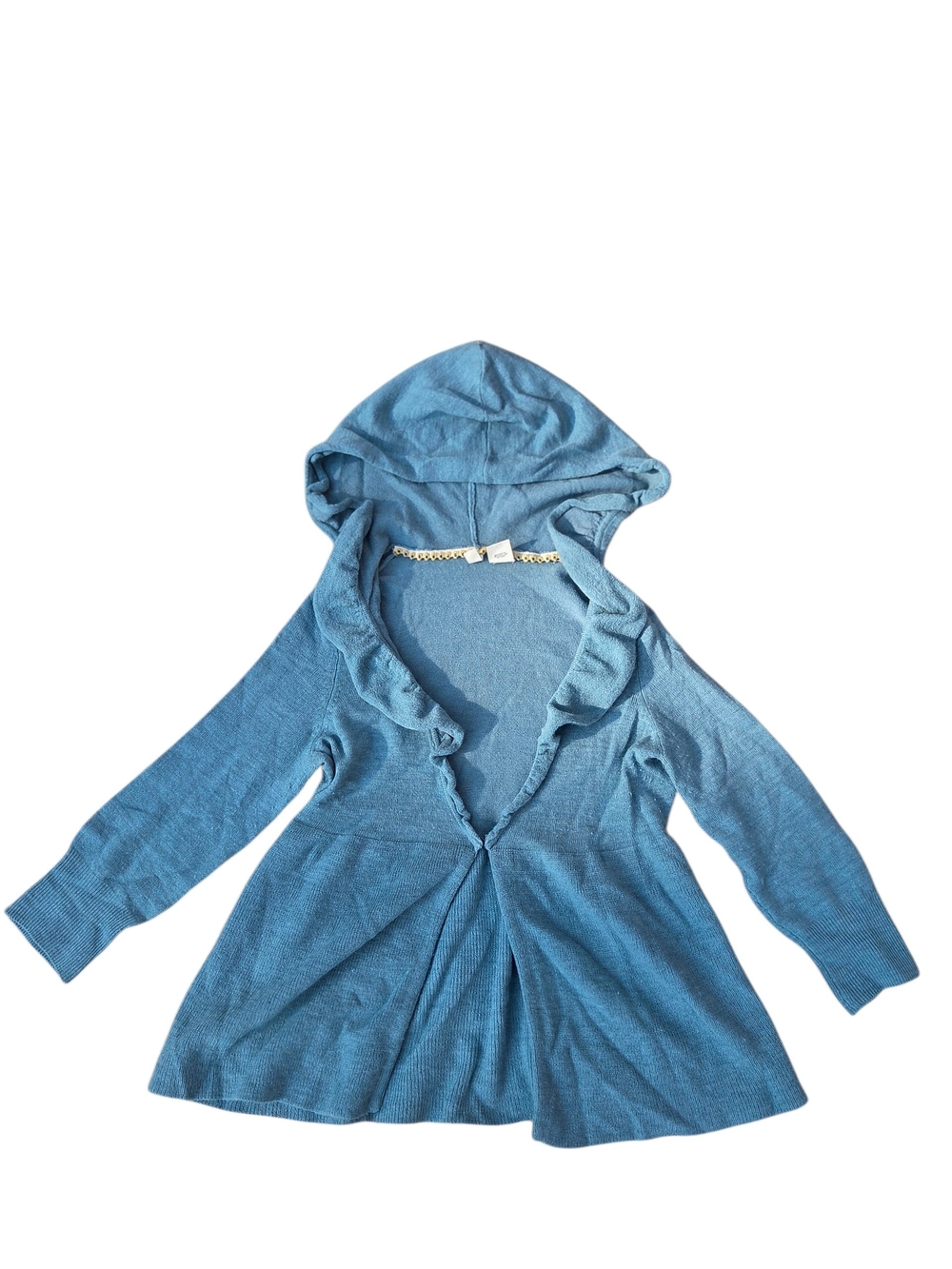 Moth By Anthropologie Blue Ruffle Hooded Fairy Cardigan Wool Blend. Size XS